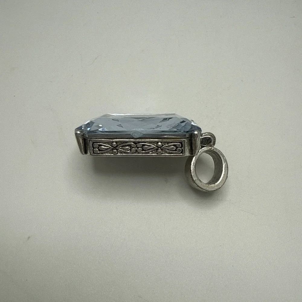 Vintage Brighton Silver Plated Large Rectangular Foiled Glass Statement Pendant